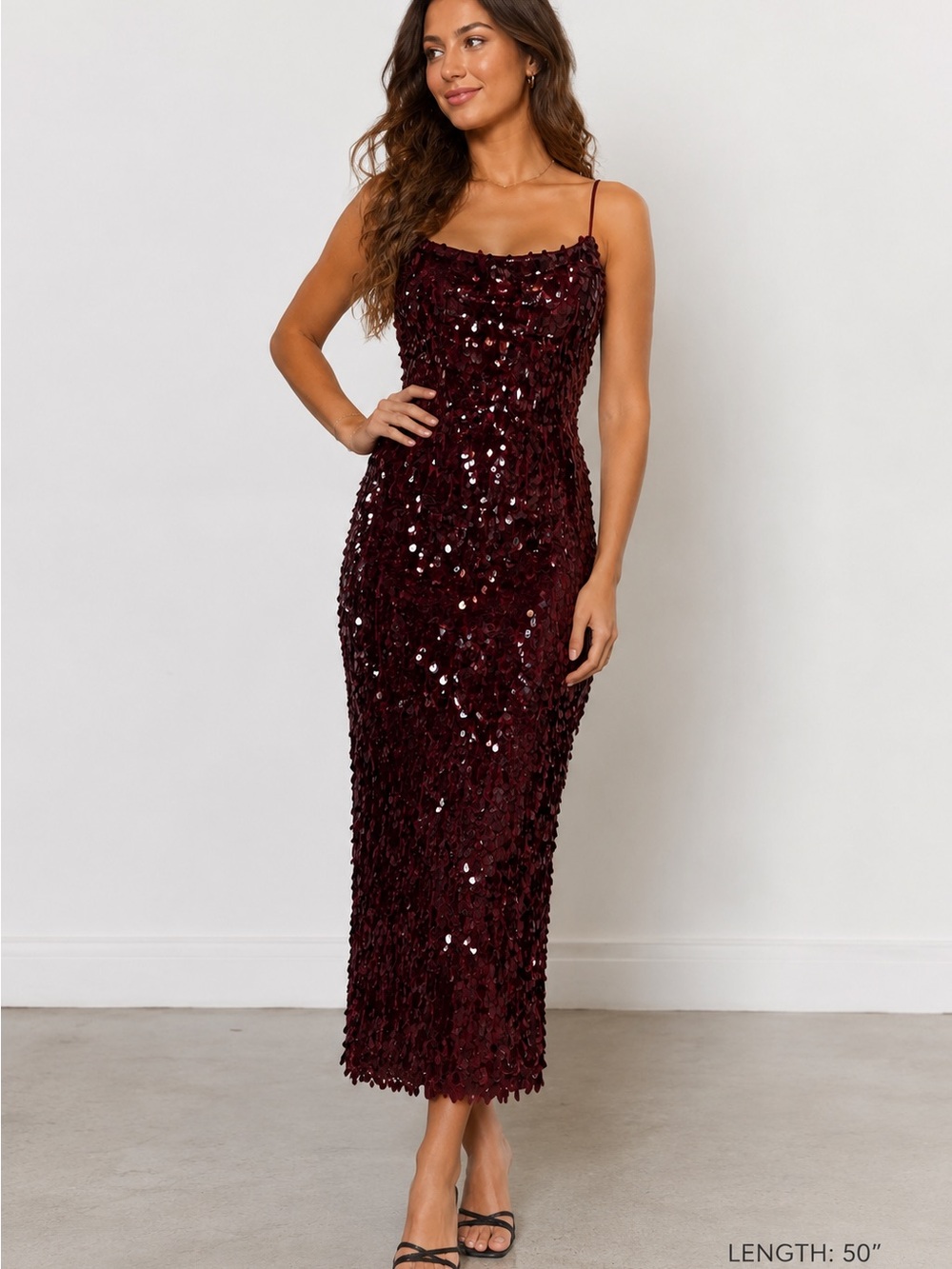 Avec Les Filles • NWT $158 USD Burgundy Sequin Maxi Dress PTP 17-20”